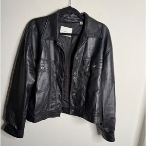 Wilfred by Aritzia Women's Large Black Faux Leather Button Up Jacket Edgy Casual